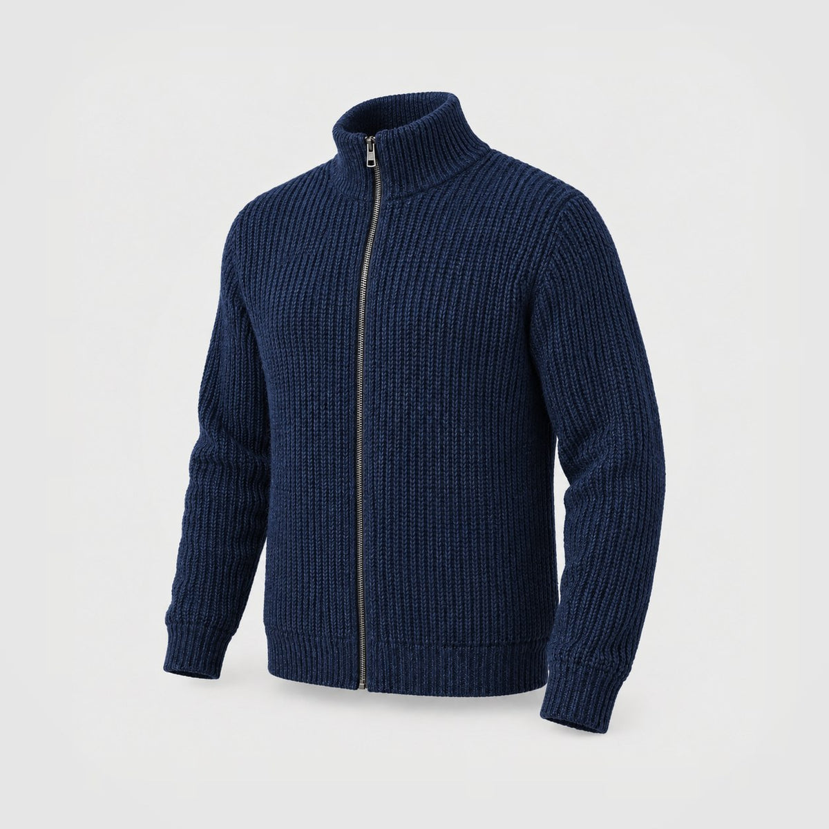 Fisherman Rib Zip Jacket in Navy