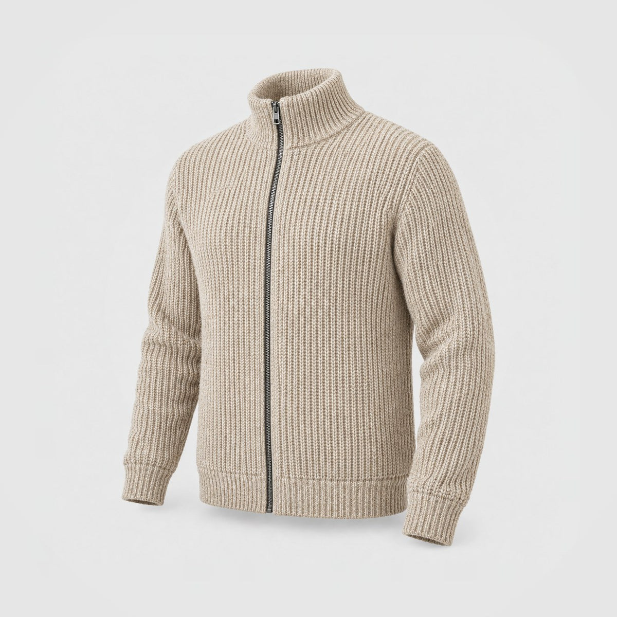 Fisherman Rib Zip Jacket in Oatmeal