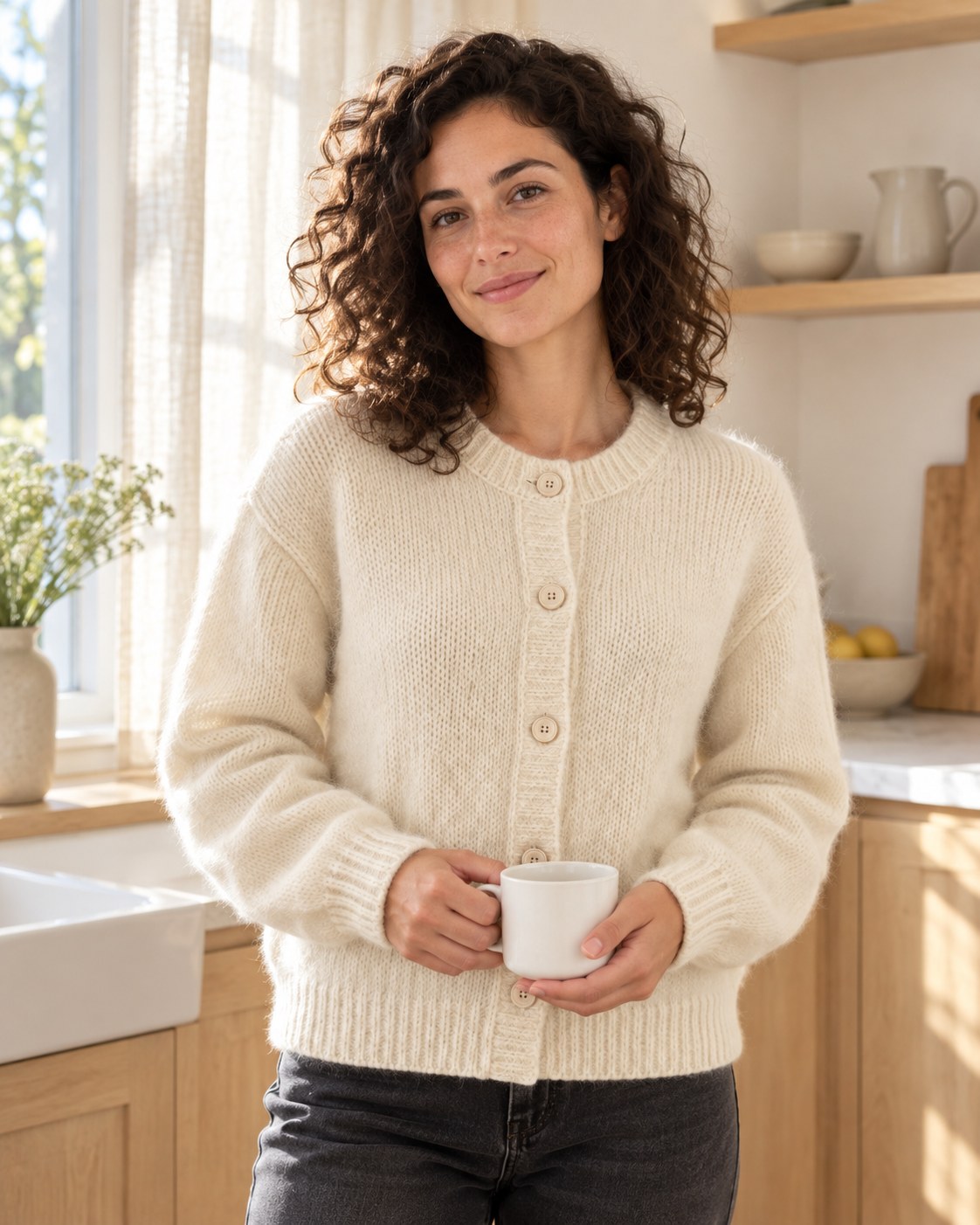 Mohair Blend Cardigan, worn