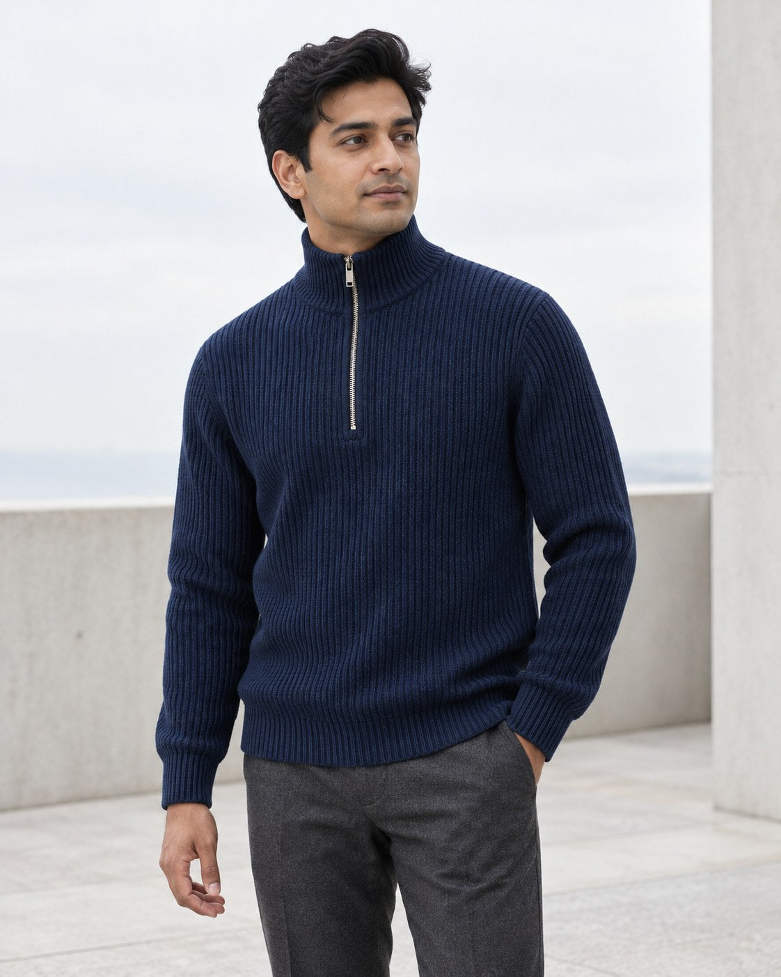 Ribbed Half-Zip, worn