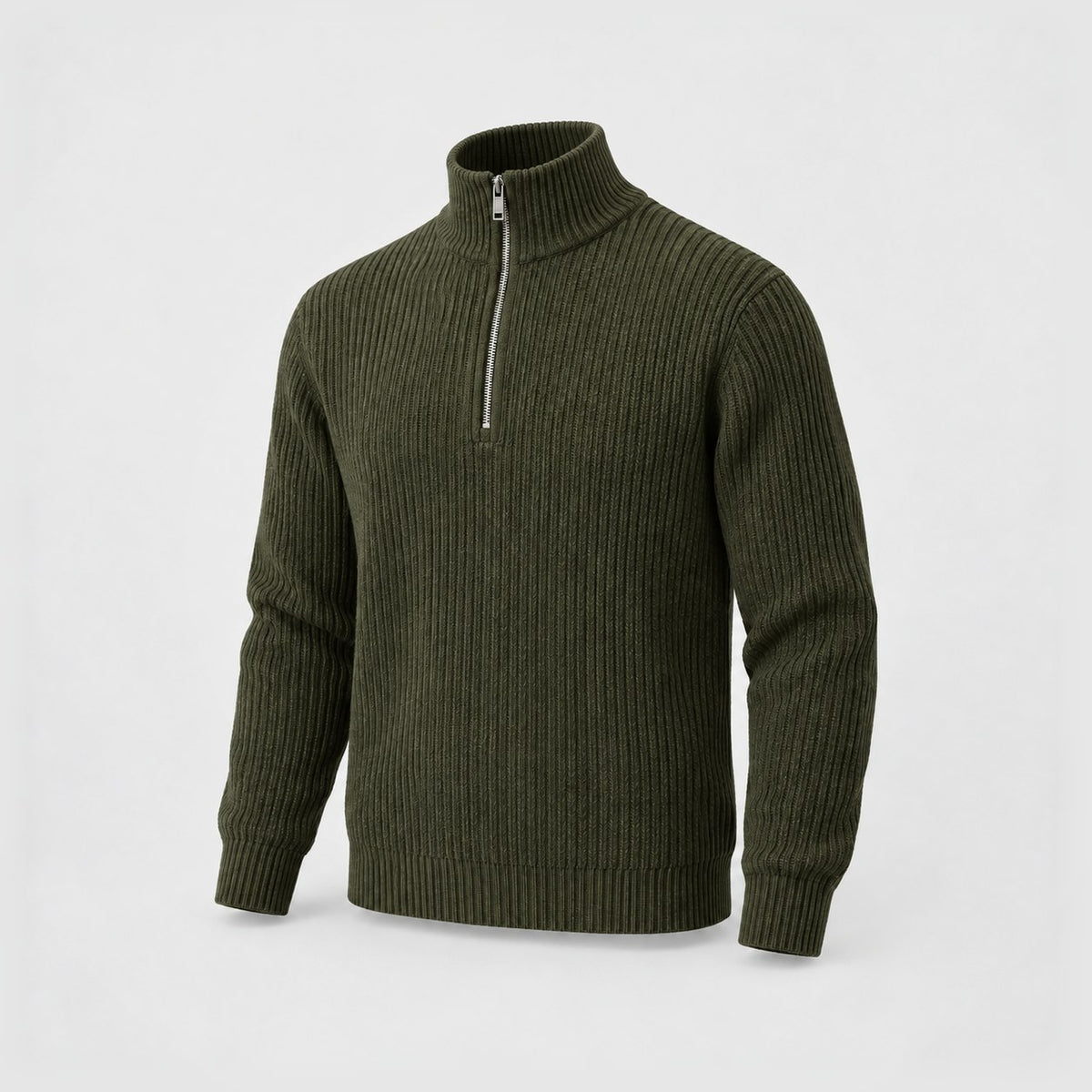 Ribbed Half-Zip in Olive