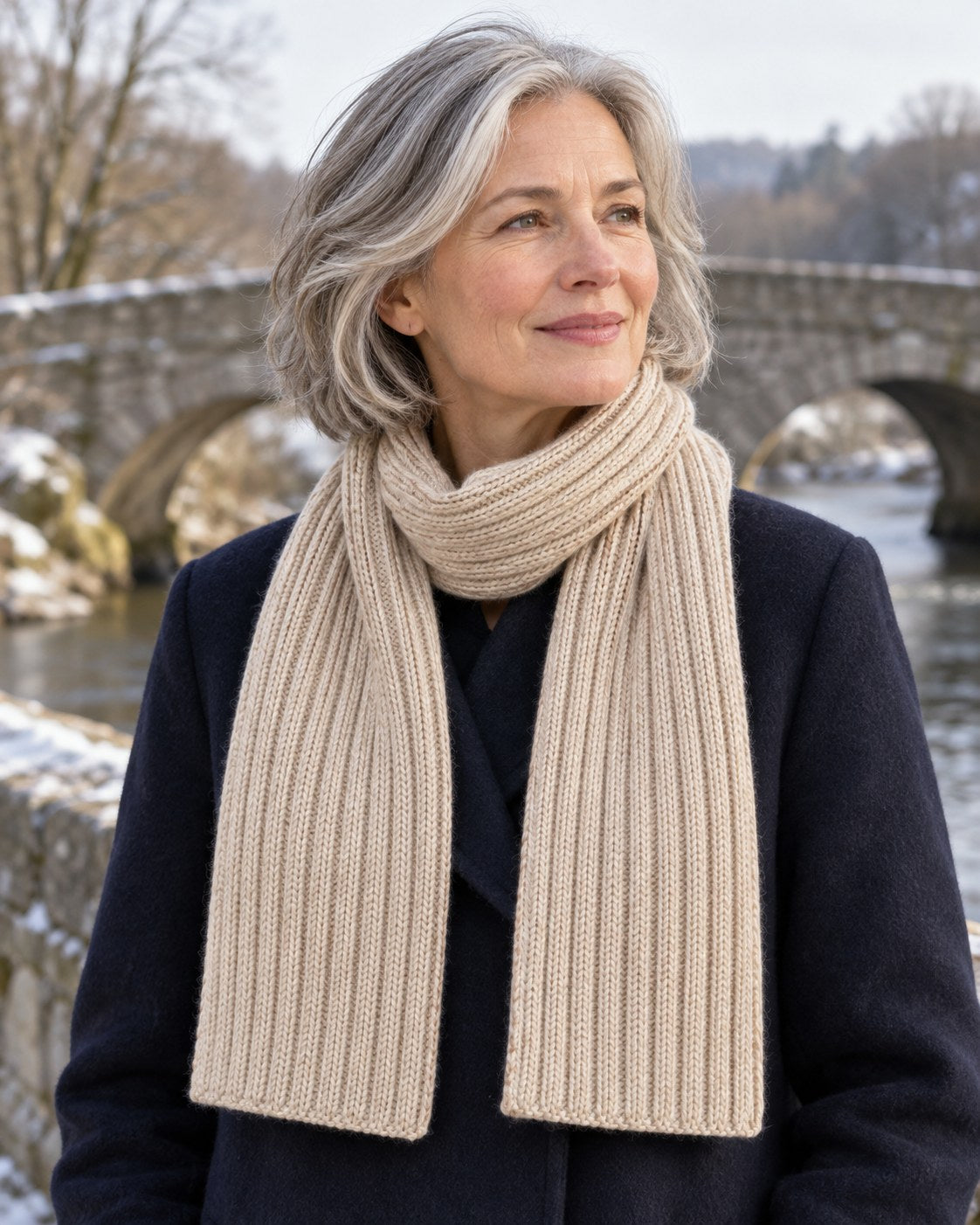 Ribbed Merino Scarf, worn