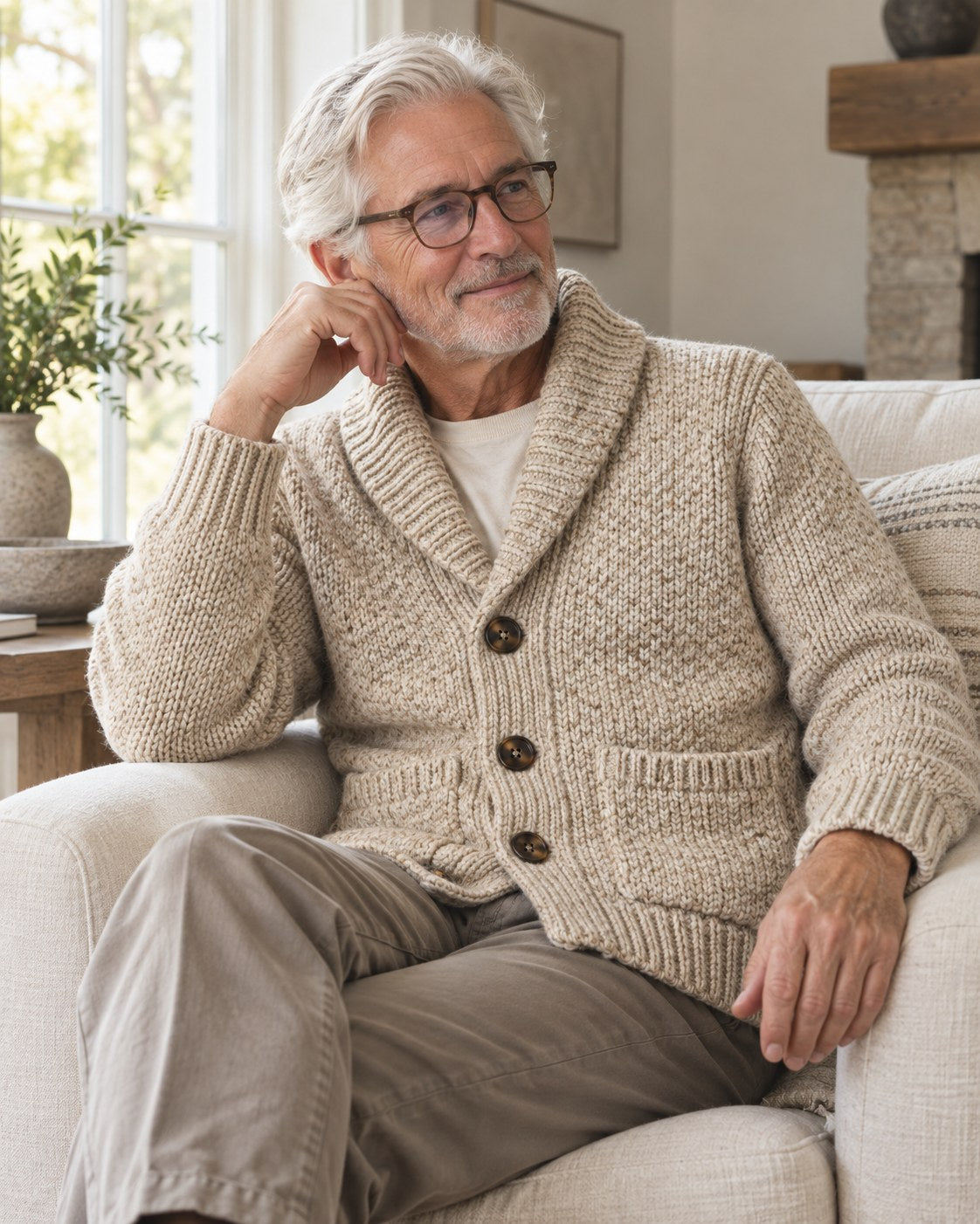 Shawl Collar Cardigan Jacket, worn