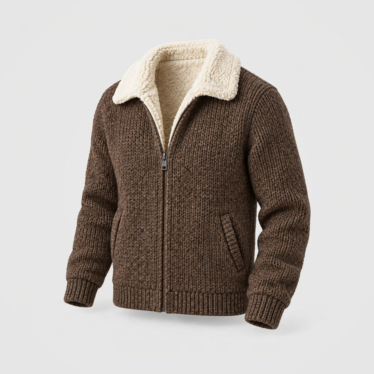 Sherpa Lined Knit Jacket in Brown
