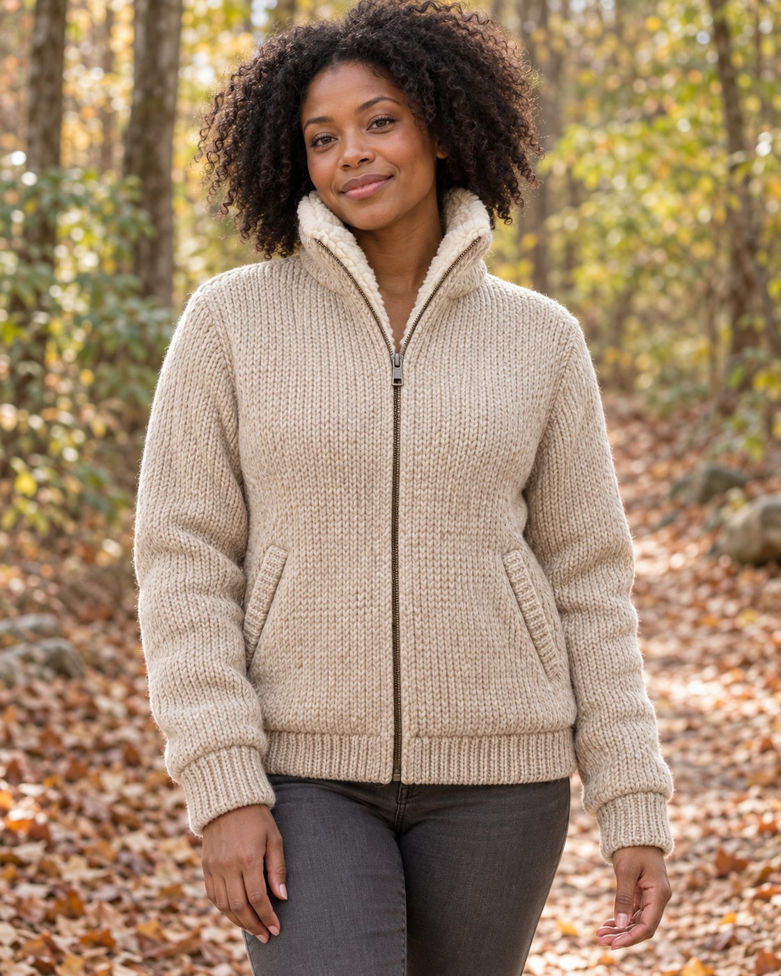 Sherpa Lined Knit Jacket, worn