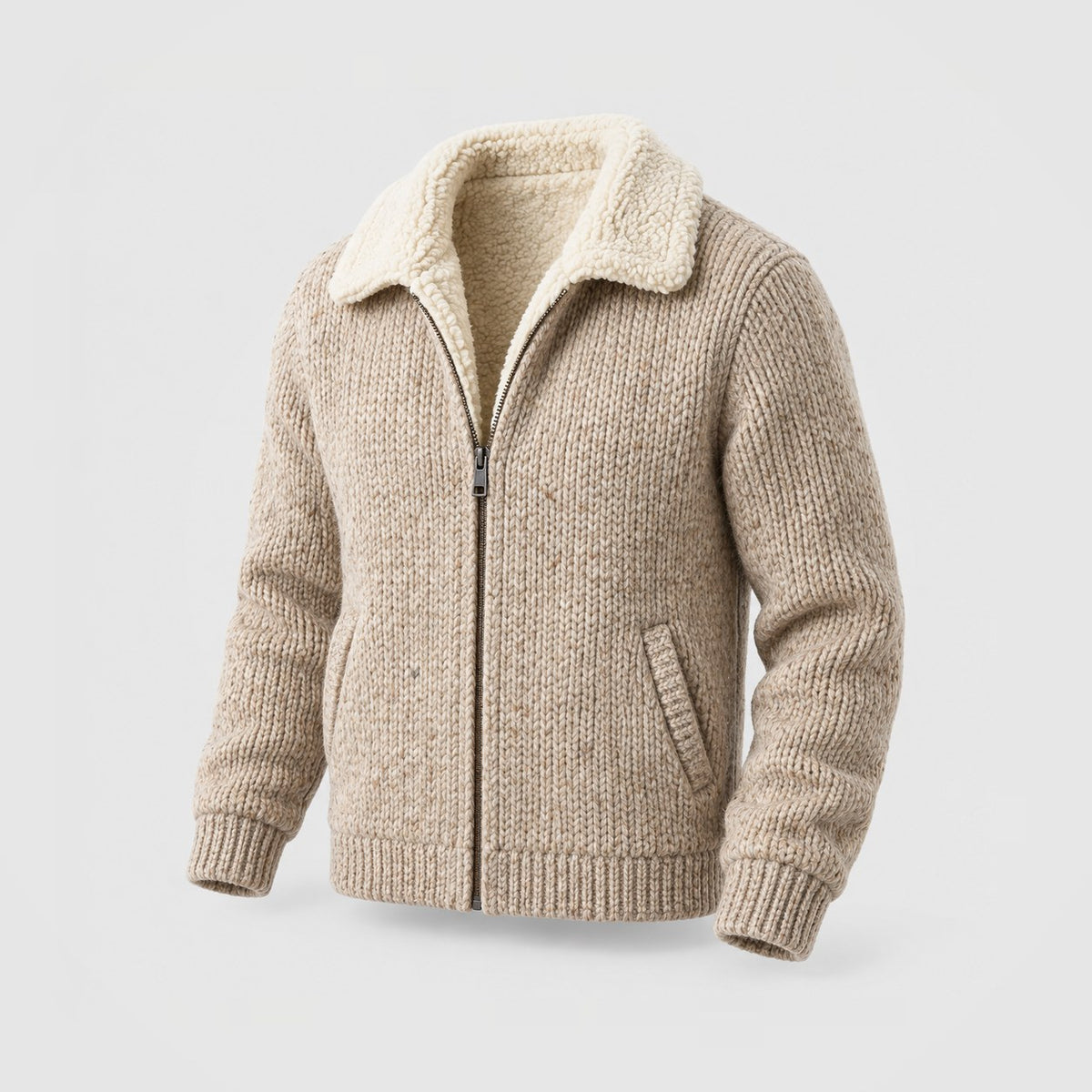 Sherpa Lined Knit Jacket in Oatmeal